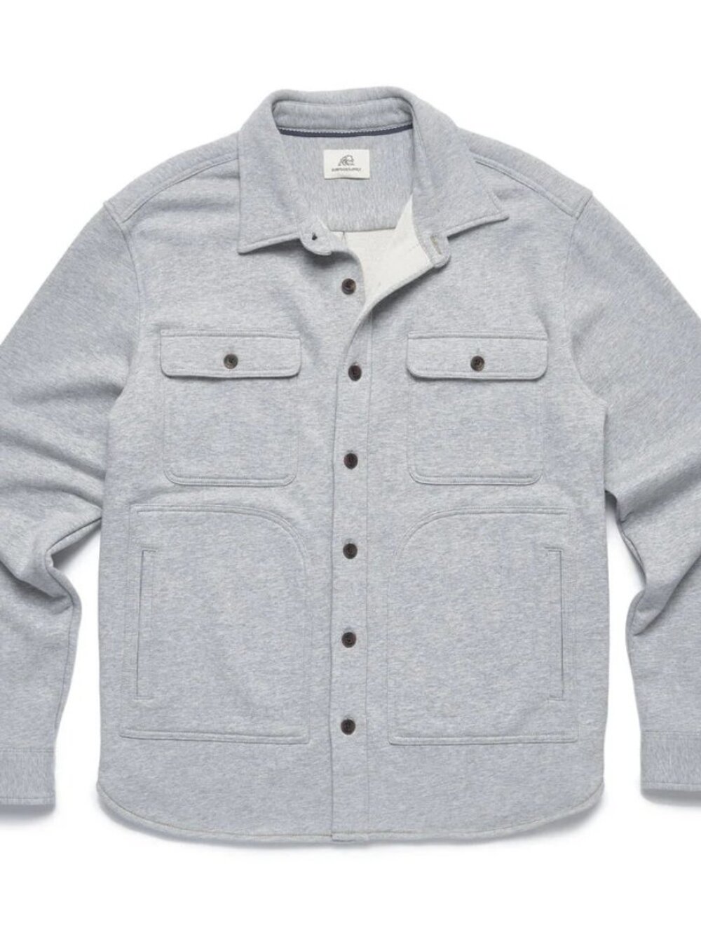 Surfside Supply Light Grey Fleece Shirt Jacket With Two Front Chest Pockets Crea